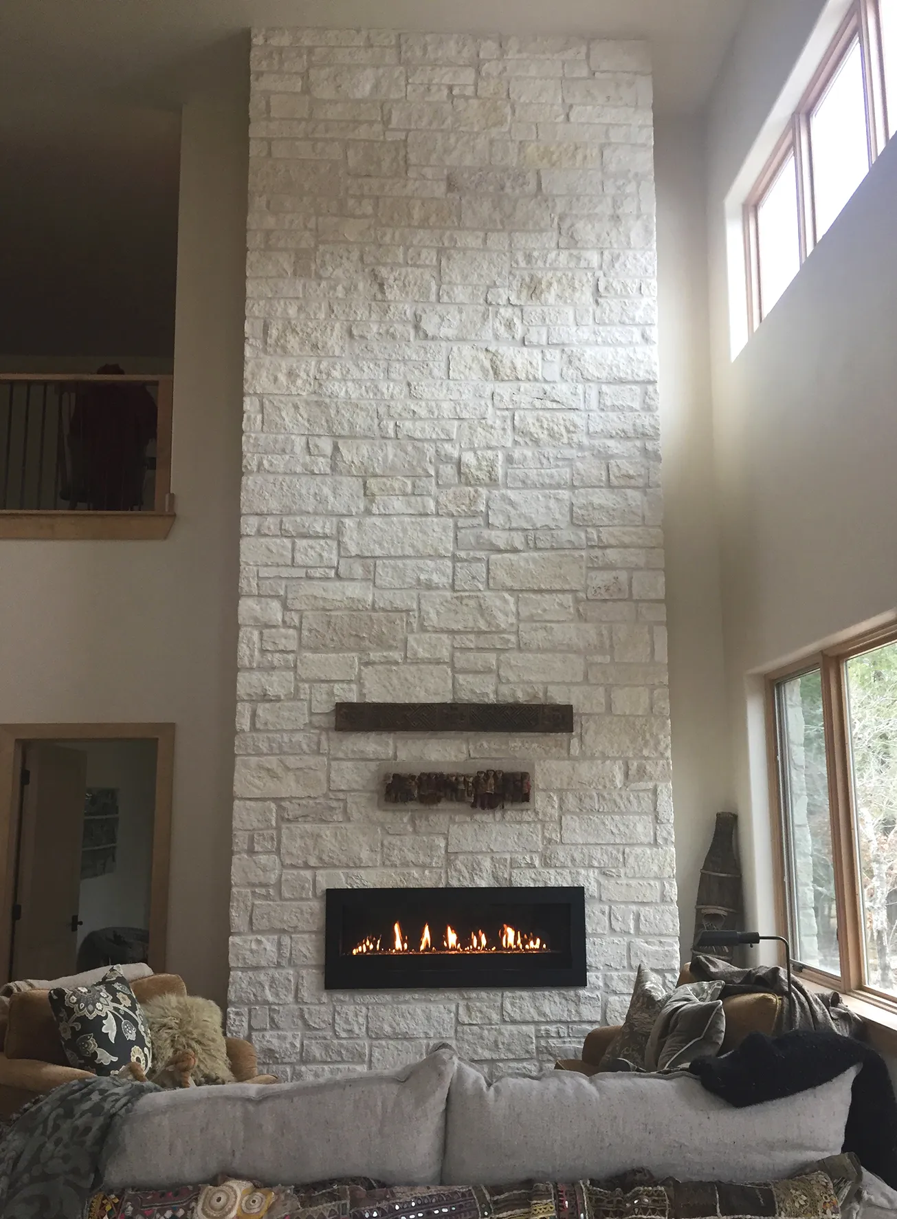 White Natural Stone Surround Fireplace