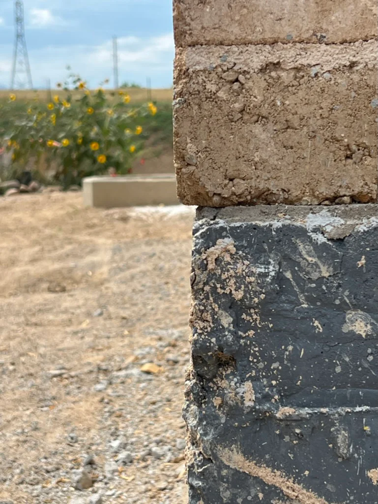Earth Block Wall Base at Foundation