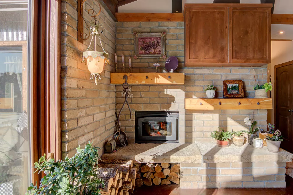 earth block fireplace